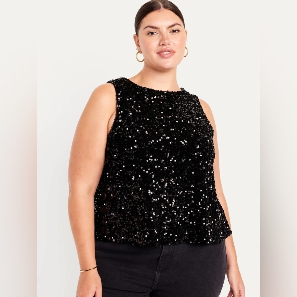 NWT! Old Navy Black Sleeveless Sequin Swing Top for Women - Large  🌵 - Picture 8 of 10